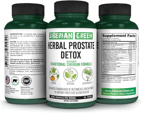 Siberian Green - Desintoxicação Prostática Herbal 60 Cápsulas – Fórmula Tradicional Siberiana de Abóbora, Palmeira Anã e Bardana