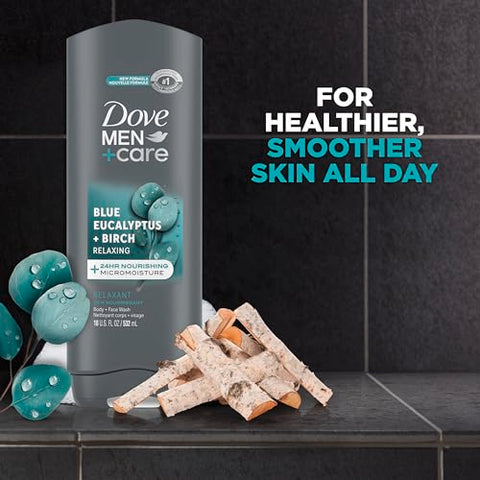 DOVE MEN + CARE - DOVE MEN CARE Sabonete Líquido para o Corpo Eucalipto Azul e Bétula 4 Unidades Hidratação Micromoisture, Limpeza Eficiente e Nutrição da Pele, 532 ml