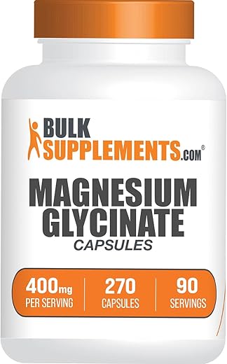 com Cápsulas de Magnésio Glicinato – Bisglicinato de Magnésio, Suplemento de Magnésio, 400mg de Magnésio Glicinato – Sem Glúten, 3 Cápsulas por Porção, 270 Cápsulas - BulkSupplements