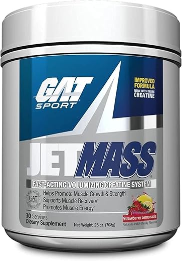 JetMass Sistema de Creatina Volumizante de Ação Rápida, 30 Porções (Sabor Morango Limonada) - GAT SPORT