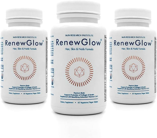 Skin Research Institute - Renewglow Biotina – Vegan Friendly – Pele, Unhas e Cabelos Saudáveis – 3 Pack –