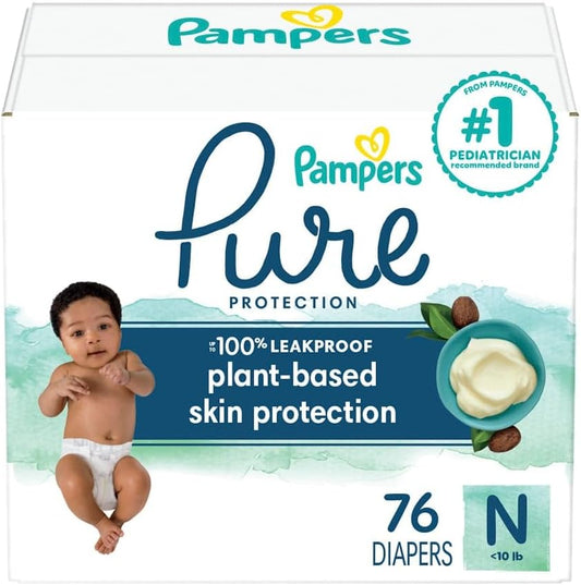 Fraldas Pampers Pure Protection Recém-Nascido – Tamanho 0, 76 Unidades, Fraldas Descartáveis Premium Hipoalergênicas para Bebês (Embalagem Pode Variar)
