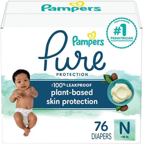 Fraldas Pampers Pure Protection Recém-Nascido – Tamanho 0, 76 Unidades, Fraldas Descartáveis Premium Hipoalergênicas para Bebês (Embalagem Pode Variar)