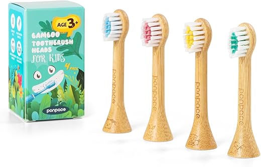 ponpace - Cabeças de reposição de escova de dentes elétrica de bambu para crianças 3 unidades, com cerdas à base de plantas, compatíveis com Philips Sonicare para crianças