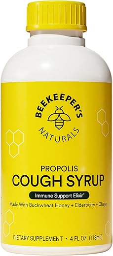 Beekeeper's Naturals - Xarope para Tosse Diurna de Mel de Própolis de Abelha do Apicultor Naturais para Adultos com Sabugueiro, Própolis de Abelha, Mel de Trigo Sarraceno – Suporte Imunológico