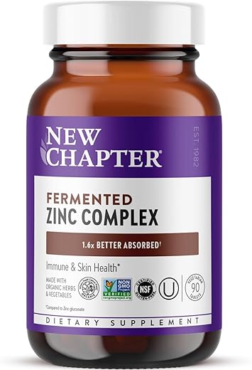 New Chapter - Novo Capítulo Suplemento de Zinco, Complexo de Zinco Fermentado, Diário para Suporte Imunológico e Saúde da Pele, Fórmula de Equilíbrio Mineral Rica em Cobre, Fácil de Engolir