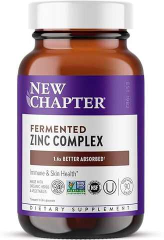 New Chapter - Novo Capítulo Suplemento de Zinco, Complexo de Zinco Fermentado, Diário para Suporte Imunológico e Saúde da Pele, Fórmula de Equilíbrio Mineral Rica em Cobre, Fácil de Engolir