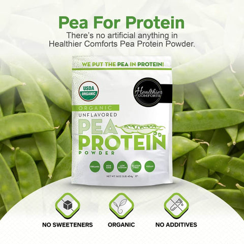 Healthier Comforts - Proteína Vegana de Ervilha em Pó com Baixo Teor de Sódio | 100% Proteína à Base de Plantas | Kosher, Sem Glúten, Não-OGM, Amigável ao Keto, Proteína Orgânica em Pó | 16g de Proteína em Pó sem Sabor