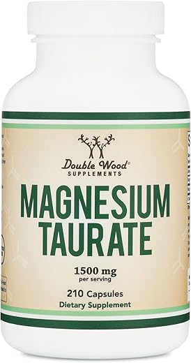 Double Wood Supplements - Magnésio Taurato para Saúde Cardiovascular – Aumente os Níveis de Magnésio (1.500mg por Porção, 210 Cápsulas Veganas) Livre de Transgênicos e Glúten, por