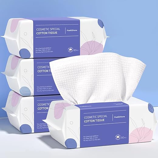 Toalhas de Limpeza Facial Descartáveis de Algodão PoeticEHome – Extra Espessas e Biodegradáveis – 4 Pacotes