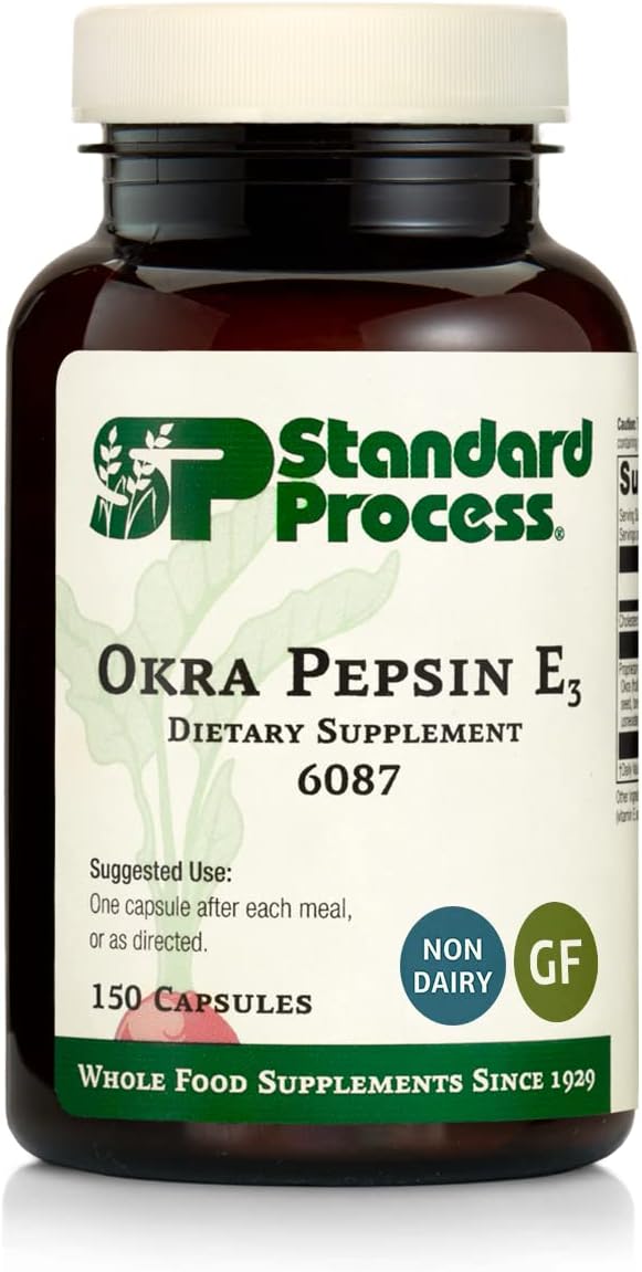 Standard Process Inc. - Standard Process Okra Pepsin E3 – Saúde Digestiva e Digestão Completa com Alimentos Integrais, Colesterol, Intestino e Limpeza Intestinal com Pepsina, Alfafa, Musgo Espanhol, Trigo Sarraceno e Quiabo – Sem Glúten