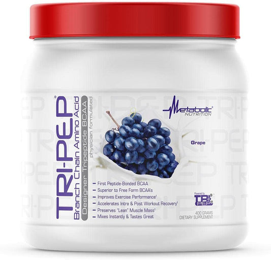 TRIPEP: Aminoácidos Ramificados em Pó, Suplemento Pré, Intra e Pós-Treino, Uva, 400g (40 Porções) - Metabolic Nutrition
