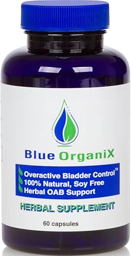 Blue Organix - Controle da Bexiga Hiperativa para Homens e Mulheres, Suporte para Micção Frequente, Noctúria ou Incontinência, 60 Cápsulas Vegetarianas, 1 Frasco, Extrato de Semente de Abóbora Livre de Soja