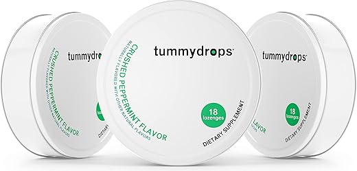 tummy drops - Tummydrops de Hortelã-Pimenta Fresca Esmagada (Pacote com 3 Latas – 54 Gotas no Total) – Marca Tummydrops