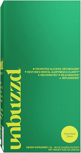 unbuzzd - Clear-Eyed Citrus | 18 Sticks em Pó | Suporte Pós-Consumo Saboroso | DHM (Dihidromiricetina), Eletrólitos, Vitaminas, Cardo Mariano | Metabolismo, Alerta, Hidratação Rápida