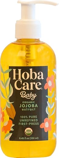 HobaCare - Óleo de Jojoba Puro 100% Orgânico para Cuidados com o Bebê – Corporal Não Refinado e Extraído a Frio