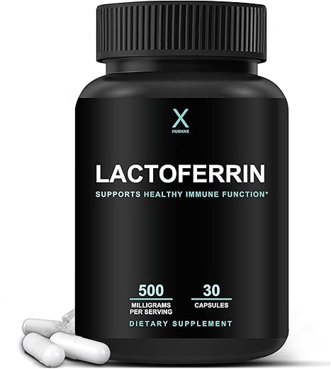 Lactoferrin 500mg – Tamanho de Porção Poderoso (Sem Glúten, Não Transgênico, Suplementos Sem Soja) – Componente no Colostrum – Fabricado nos EUA, Suporta Imunidade Saudável, Utilização de Ferro - HUMANX