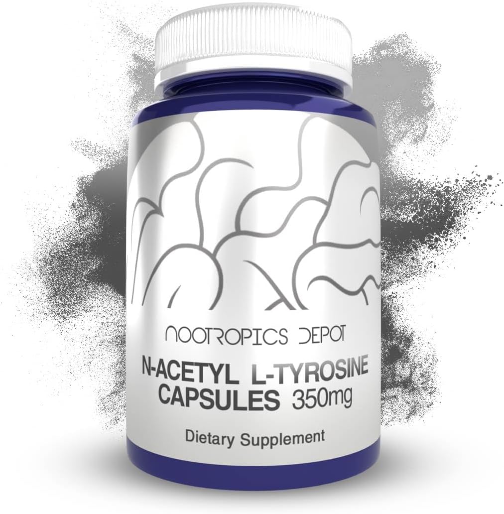 Cápsulas de N-Acetil L-Tirosina | 350mg | 120 Unidades | NALT | Suplemento de Aminoácidos | Memória, Aprendizado, Foco, Níveis Saudáveis de Estresse - Nootropics Depot