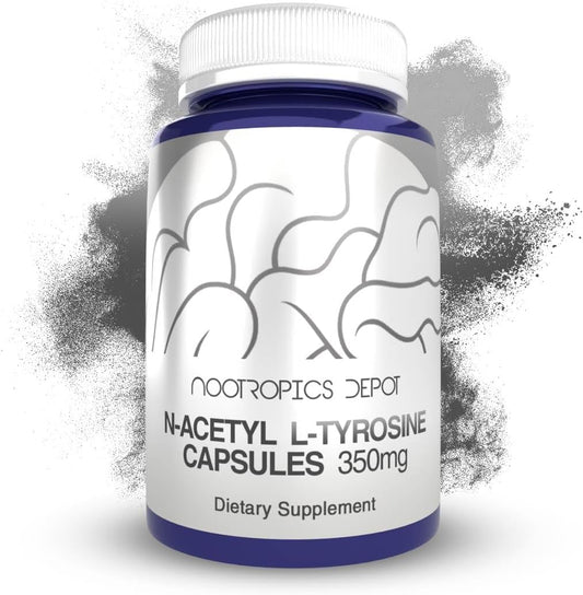 Cápsulas de N-Acetil L-Tirosina | 350mg | 120 Unidades | NALT | Suplemento de Aminoácidos | Memória, Aprendizado, Foco, Níveis Saudáveis de Estresse - Nootropics Depot