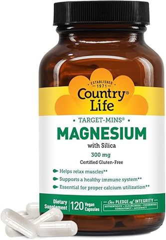 Country Life - Target-Mins Magnésio com Sílica 300 mg 120 Cápsulas Vegetarianas