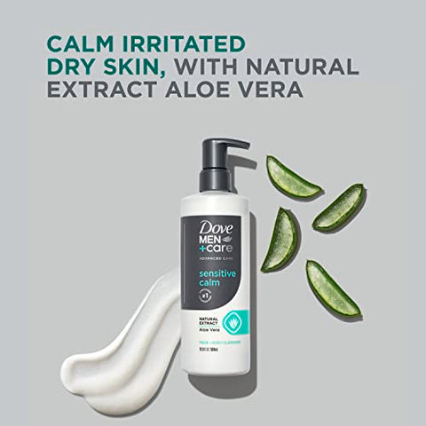 DOVE MEN + CARE - DOVE MEN CARE – Sabonete Líquido Facial e Corporal Avançado Sensitive Calm 3 Unidades para Pele Sensível – Gel de Banho com Extrato Natural de Aloe Vera 500ml