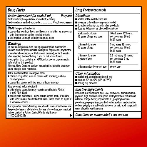 Xarope para Tosse DM de 12 Horas, Dextrometorfano de Liberação Prolongada, Sabor Laranja, Medicamento Líquido, 150 ml (1 Frasco) - Amazon Basic Care