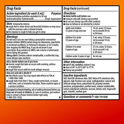 Xarope para Tosse DM de 12 Horas, Dextrometorfano de Liberação Prolongada, Sabor Laranja, Medicamento Líquido, 150 ml (1 Frasco) - Amazon Basic Care