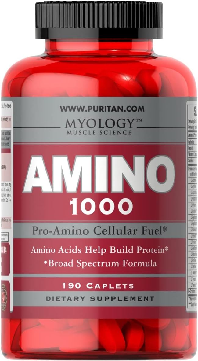 Puritan's Pride - Puritan’s Pride Amino 1000 – 190 Caplets | Aminoácidos de alta qualidade | 1000mg por cápsula | Embalagem com 190 cápsulas | Marca Puritan’s Pride