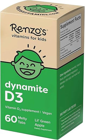 Renzo's - Renzo’s Dynamite Vitamina D3 – 60 Comprimidos Melty Sem Açúcar, Sabor Maçã Verde, Dissolvíveis
