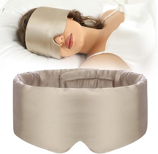 SECZIPE - Máscara de Seda 100% Morus para Dormir com Faixa Ajustável – Tamanho Grande (Taupe)