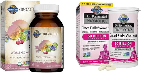 Multivitamínico Orgânico para Mulheres com Probióticos para Saúde Digestiva, Vaginal e Imunológica, 50 Bilhões UFC 16 Cepas, 120 Comprimidos 30 Cápsulas - Garden of Life