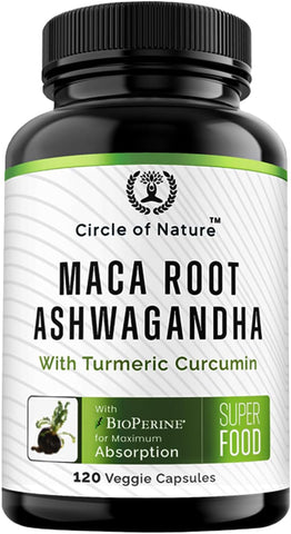 CIRCLE OF NATURE - Maca Root 10.000 mg, Extrato de Ashwagandha 6000mg, Cápsulas para Homens – Marca em Destaque