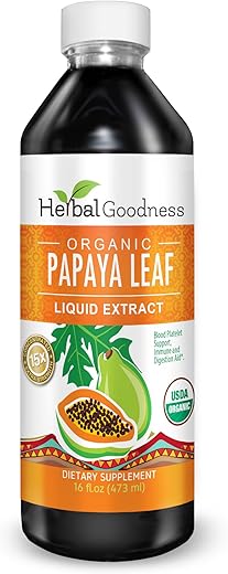 Extrato de Folha de Mamão Herbal Goodness – Suporte de Plaquetas Sanguíneas 15X, Medula Óssea – 15g