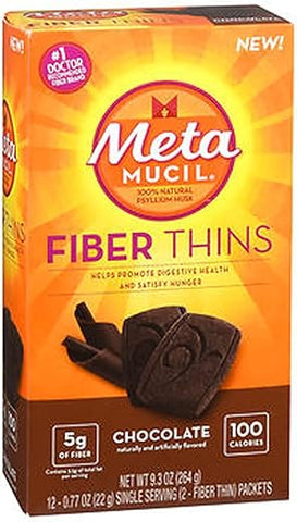 Fiber Thins Chocolate – 12 Pacotes, 265g – Pack de 2 | Fibra Solúvel para Digestão Saudável - Metamucil