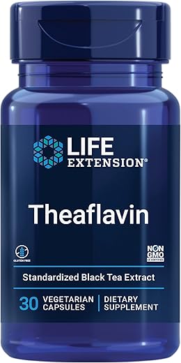 Theaflavin Extrato Padronizado – Flavonoides de Folha de Chá, Suporte à Saúde Arterial, Ajuda a Manter o Colesterol Já Saudável – Sem Glúten, Não-OGM, Vegetariano – 30 cápsulas - Life Extension