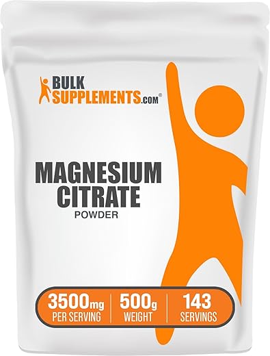 com Pó de Citrato de Magnésio – Suplemento de Magnésio, 400mg de Magnésio, Citrato de Magnésio Puro – Sem Glúten, 3500mg por Porção, 500g (1.1 lbs) (Embalagem de 1) - BulkSupplements