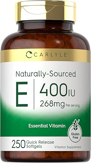 Vitamina E 400 UI Cápsulas Softgels | 250 Unidades | Fonte Natural | Livre de Transgênicos e Glúten - Carlyle