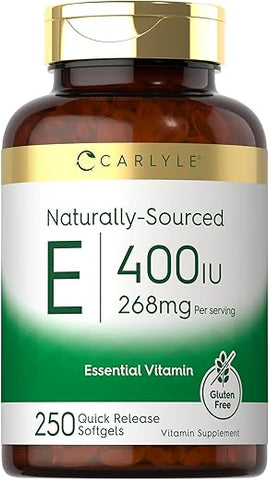 Vitamina E 400 UI Cápsulas Softgels | 250 Unidades | Fonte Natural | Livre de Transgênicos e Glúten - Carlyle