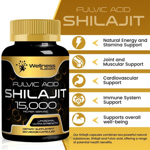 WELLNESS LABSRX - Shilajit Puro Himalaia Orgânico Cápsulas 240 Unidades – 15.000mg – Shilajit para Homens – Marca Shilajit