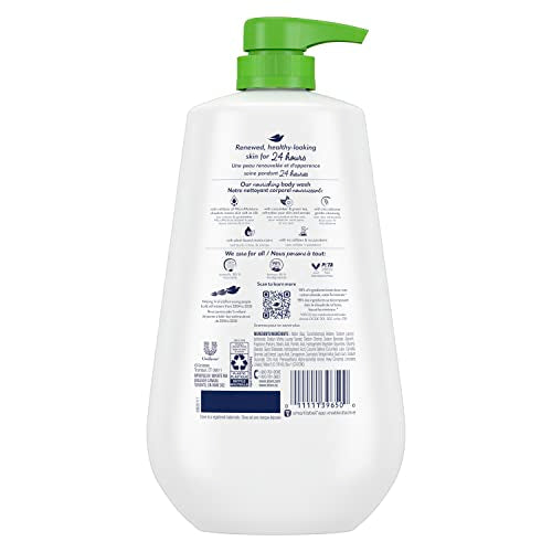 Body Wash com Bomba Pepino Refrescante e Chá Verde Revitaliza a Pele Limpeza Eficaz que Remove Bactérias Enquanto Nutre Sua Pele 900 ml (Pacote com 3) - Dove