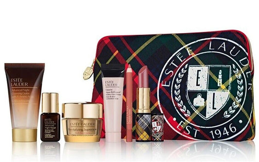 Estée Lauder - Estee Lauder Kit Presente Outono 2023 com 7 produtos de cuidados com a pele e maquiagem, incluindo Revitalizing Supreme Youth Powder Creme, Advanced Night Repair Complex Serum e Advanced Night Cleansing Gelee – 7pcs