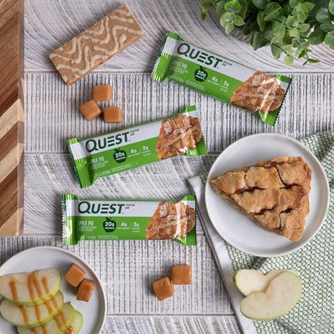 Barra de Proteína Quest Nutrition Apple Pie, 20g Proteína, 4g Carboidratos Líquidos, 2g Açúcar, Sem Glúten, Amigável à Dieta Keto, 12 Unidades