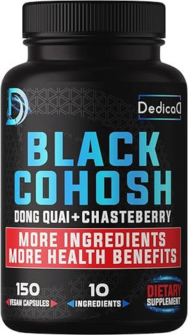DEDICAD - 12 em 1 Cohosh Preto 5-Meses de Fornecimento para Suporte à Menopausa – 6700mg com Dong Quai, Chasteberry, Framboesa Vermelha, Alcaçuz, Yam Selvagem