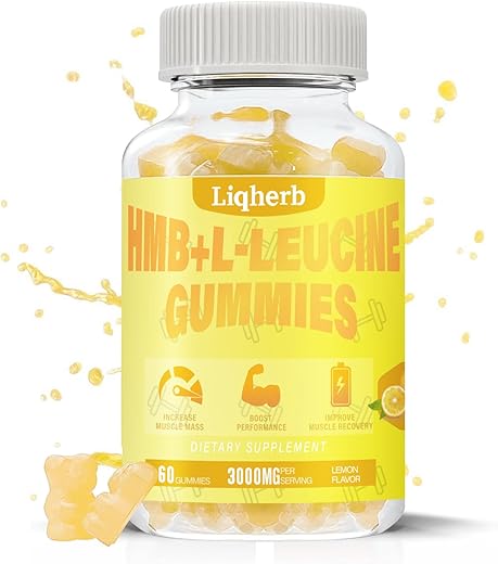 Liqherb - HMB e Leucina Suplementos 3000mg, Gomas de HMB L-Leucina para Adultos, Recuperação Muscular, Aumento, Melhora da Resistência, Não Transgênico, Vegano, Sem Glúten, 120 g