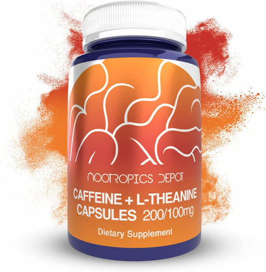 Cápsulas de Cafeína e L-Teanina | 60 Unidades | Contém 200mg de Cafeína e 100mg de L-Teanina | Suplemento Natural | Estimulante de Energia | Foco Mental - Nootropics Depot