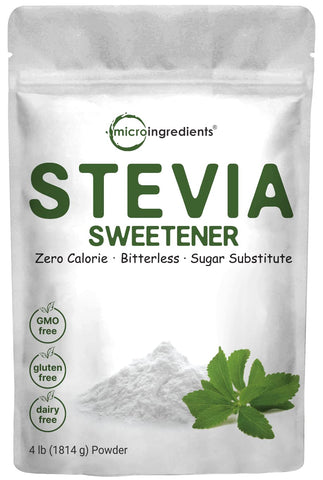 Micro Ingredients - Stevia Sweetener Powder com Eritritol à base de Plantas, 4 Libras (64 Onças) | Keto, 0 Calorias, Baixo Carboidrato, Substituto de Açúcar 4:1, Adoçante Natural, Sem Amargor, Folha de Stevia Reb-A