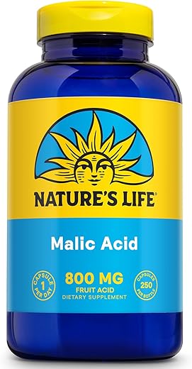 Nature's Life - Nature’s Life Ácido Málico 800 mg – Suporte para Função Muscular Saudável e Energia Celular – Ácido Frutal na Dieta – Garantia de Reembolso de 60 Dias, Verificado em Laboratório – 250 Porções