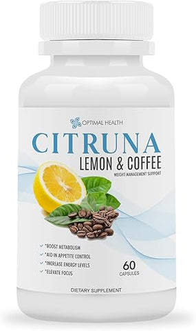 Citruna - Queimador de Gordura de Limão e Café – para Homens e Mulheres – Queime Gordura, Acelere o Metabolismo, Aumente os Níveis de Energia, Auxilie no Controle do Apetite, Melhore o Foco – 60 Cápsulas
