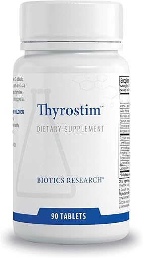 Thyrostim™ – Suporte Endócrino, Equilíbrio Hormonal da Tireoide, T3, T4. Suporte à Glândula Tireoide, Acelera o Metabolismo, Auxilia na Digestão. Suporte ao Sistema Nervoso 90 Comprimidos - Biotics Research