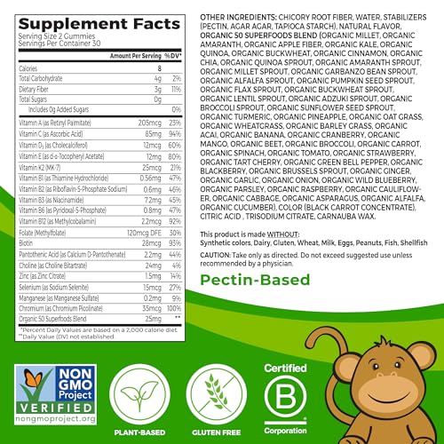 Kids Gummies Vegan 50 Superfoods 15 Vitaminas Minerais Suporte Imunológico 3g Fibra Mixed Berry 4 Anos 1 Mês (60 Gummies) - Orgain
